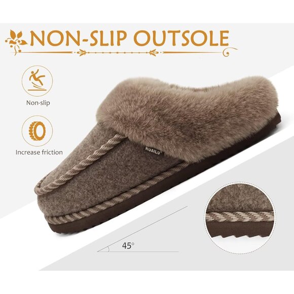 ⚡Womens Light Brown Memory Foam Cozy Fluff Plush Comfy House Winter Slippers - Picture 7 of 7